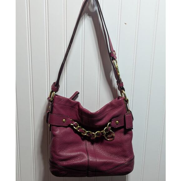 Coach Women's Raspberry Soft Leather Shoulder Bag With Gold Hardware MediumSize - Picture 1 of 6